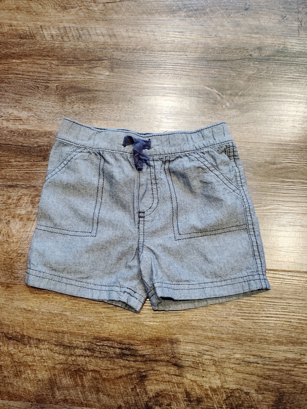 First Impressions Light Blue Toddler Shorts with Navy Drawstring